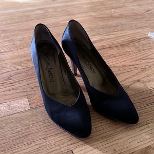 Vintage YSL black satin pumps